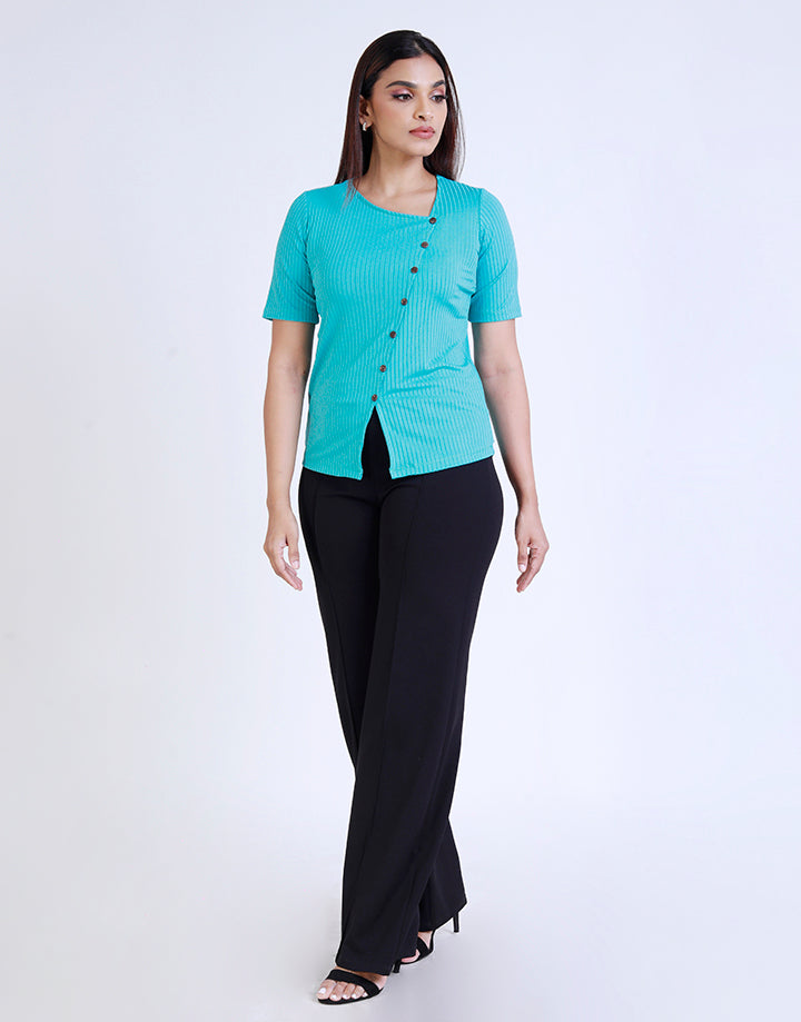 Asymmetrical Button-Down Top with V-neck