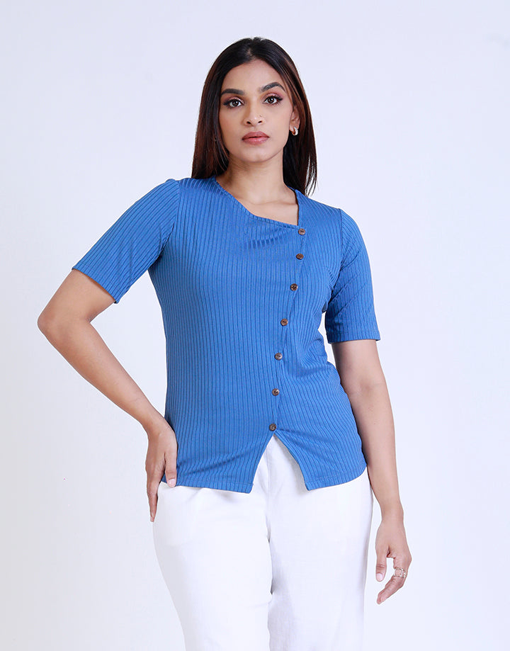 Asymmetrical Button-Down Top with V-neck