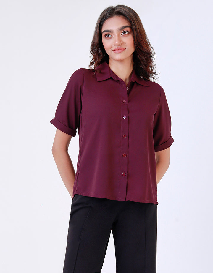 Back Pleated Blouse with Short Sleeves