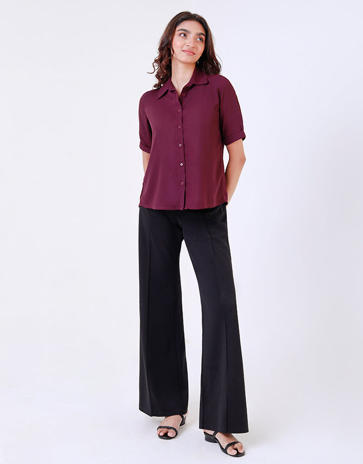 Back Pleated Blouse with Short Sleeves