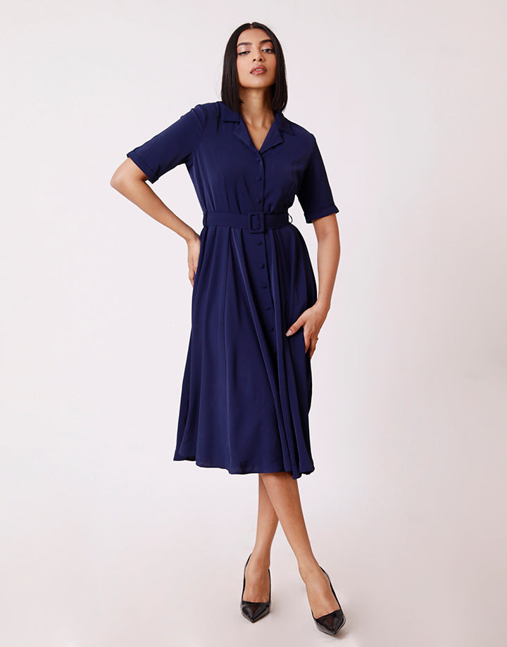 Blazer Collar A-Line Button-Down Dress