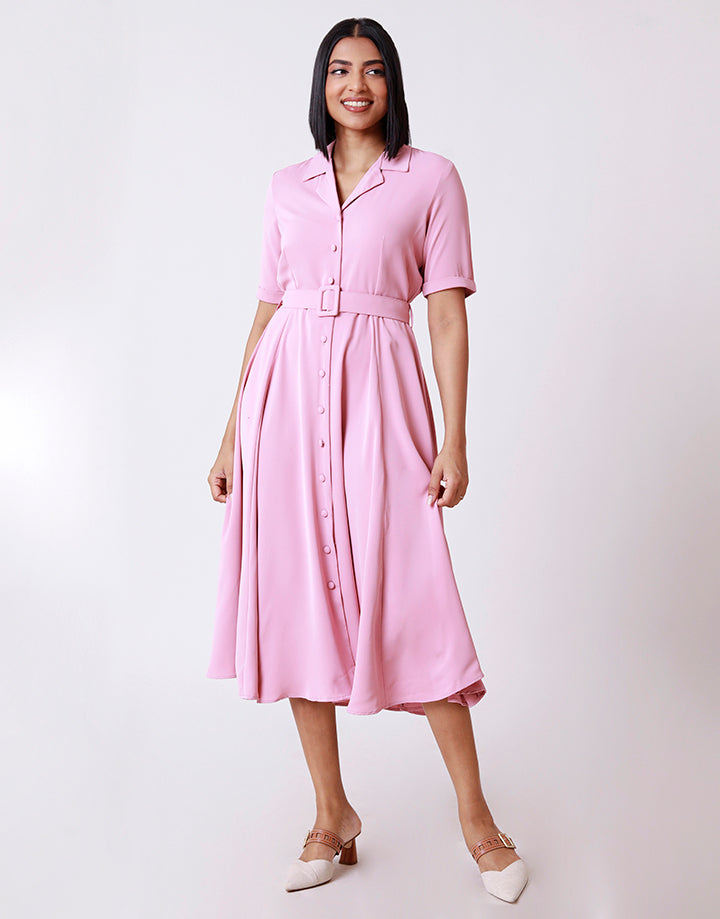 Blazer Collar A-Line Button-Down Dress