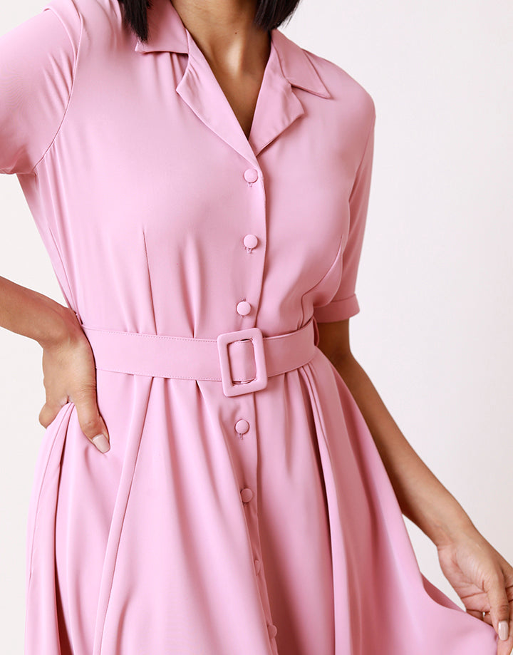 Blazer Collar A-Line Button-Down Dress