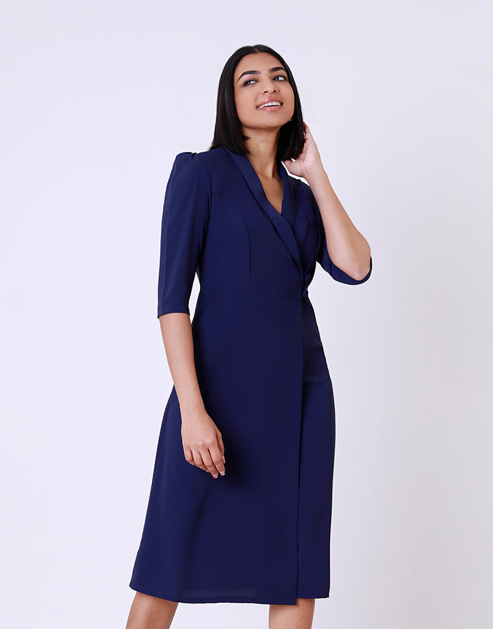 Blazer Collar Dress with Overlap