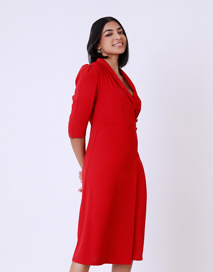 Blazer Collar Dress with Overlap