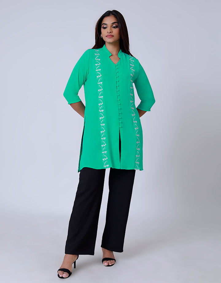 Button-Down Kurtha with Embroidery