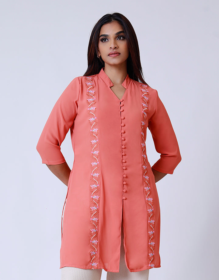 Button-Down Kurtha with Embroidery