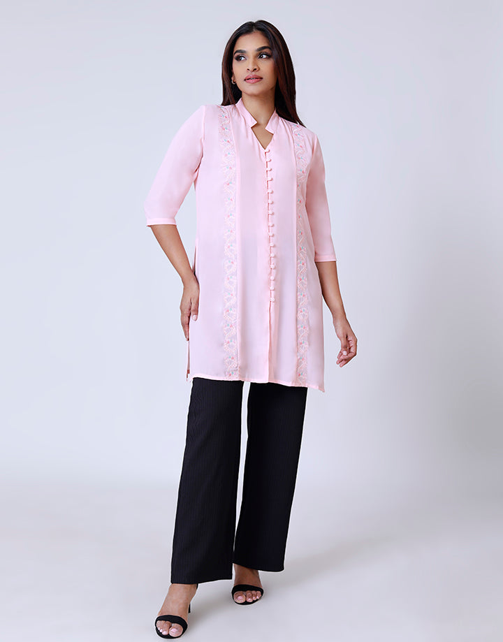 Button-Down Kurtha with Embroidery