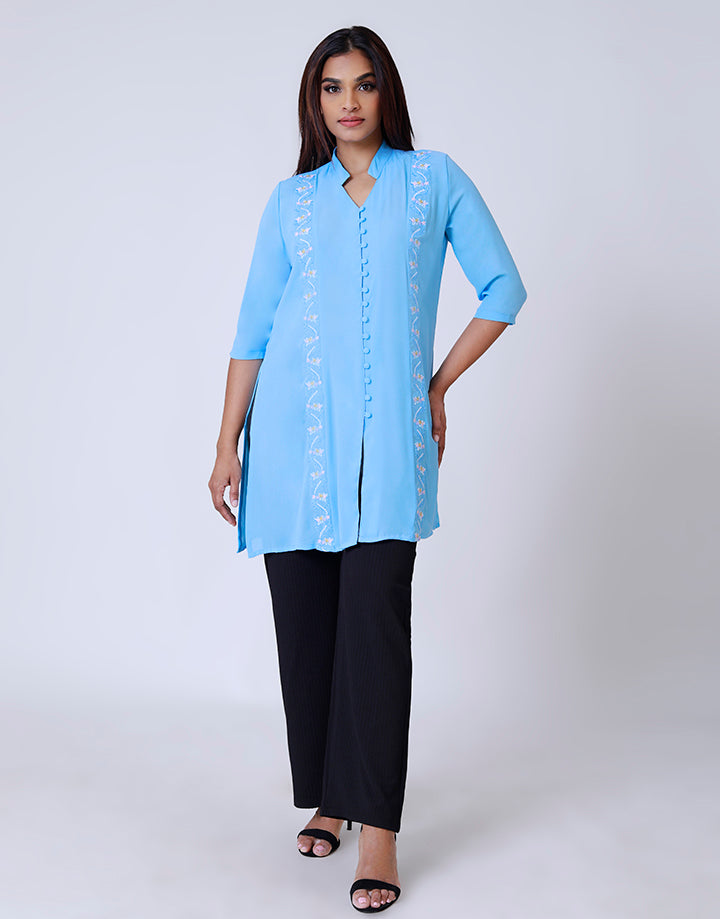 Button-Down Kurtha with Embroidery