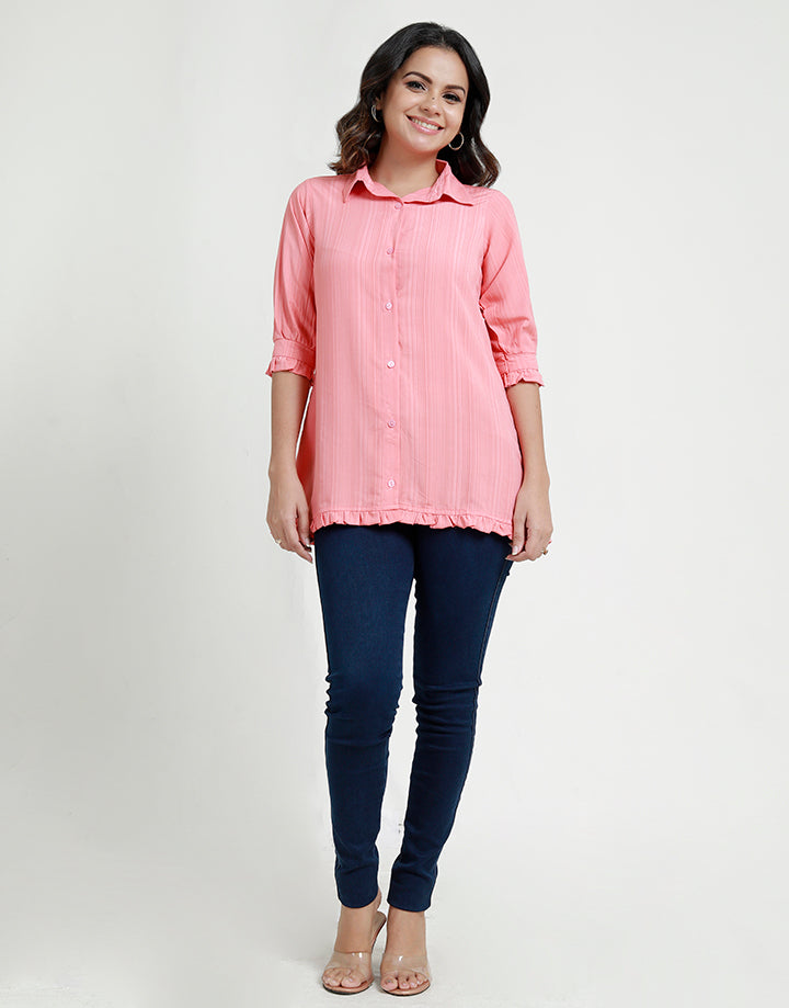 Button Down Blouse with Frilled Hem
