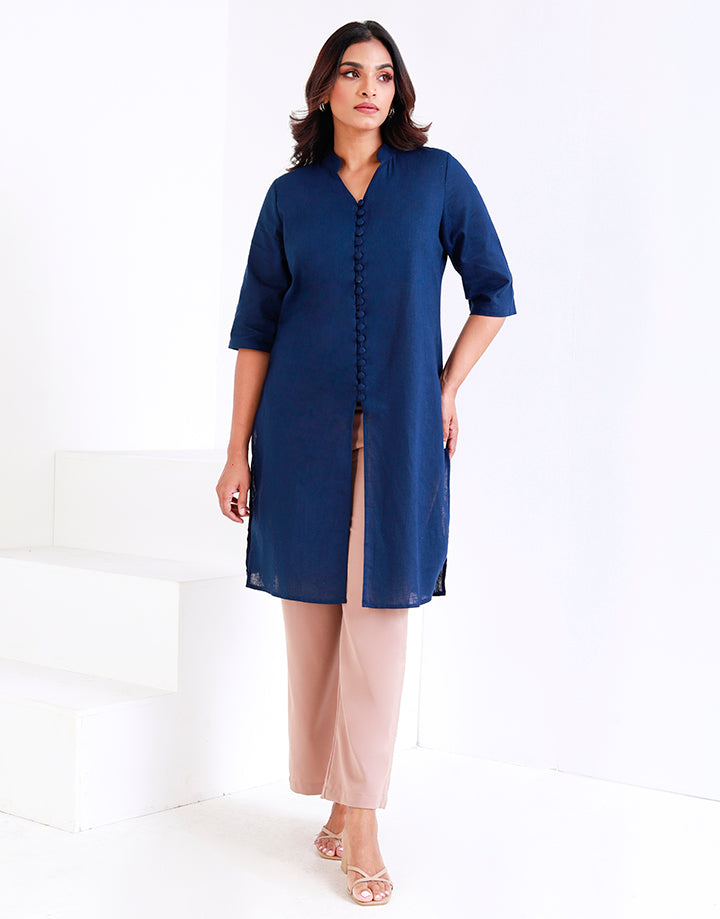 Button Down Kurtha with Mandarin Collar