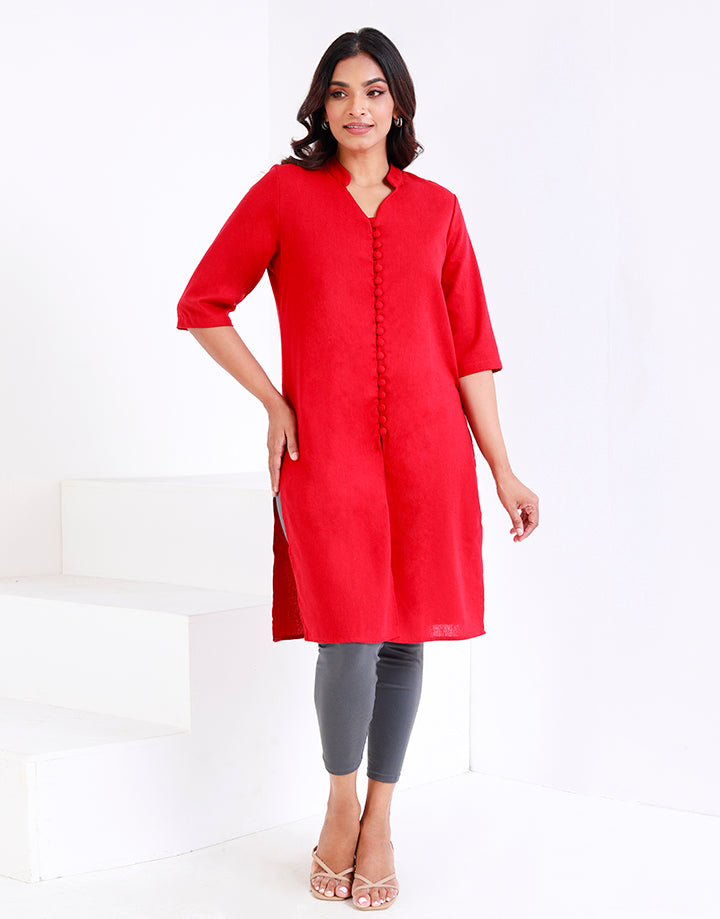 Button Down Kurtha with Mandarin Collar