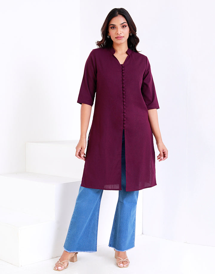 Button Down Kurtha with Mandarin Collar