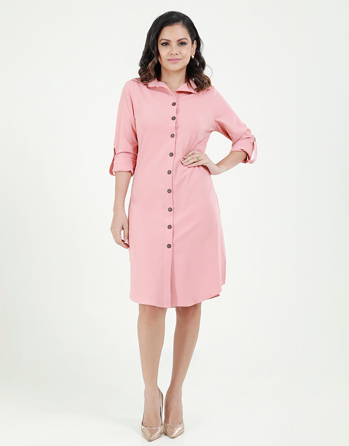 Button Down Shirt Dress with Tab Sleeves