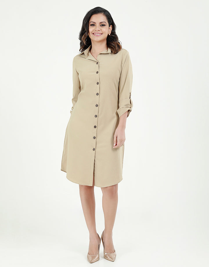 Button Down Shirt Dress with Tab Sleeves