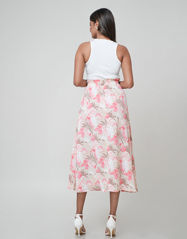 Button Front Floral Maxi Skirt