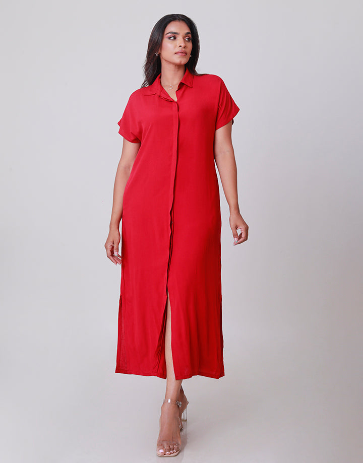 Button Up Maxi Shirt Dress With Pockets