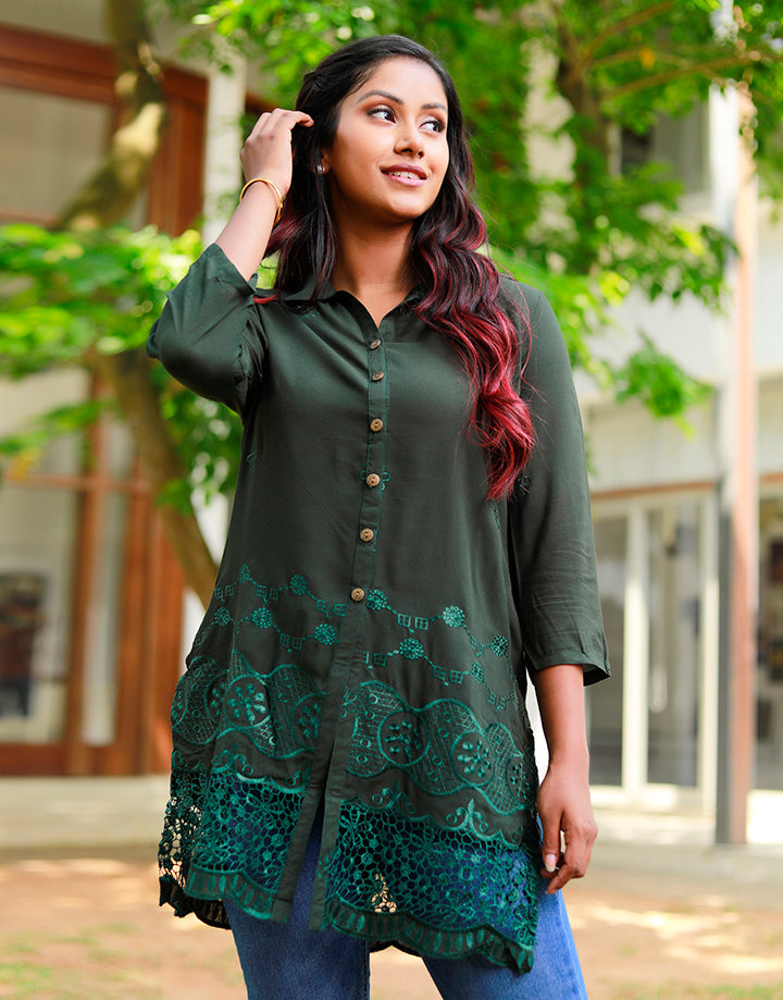 Buttoned Downed Embroidered Kurtha