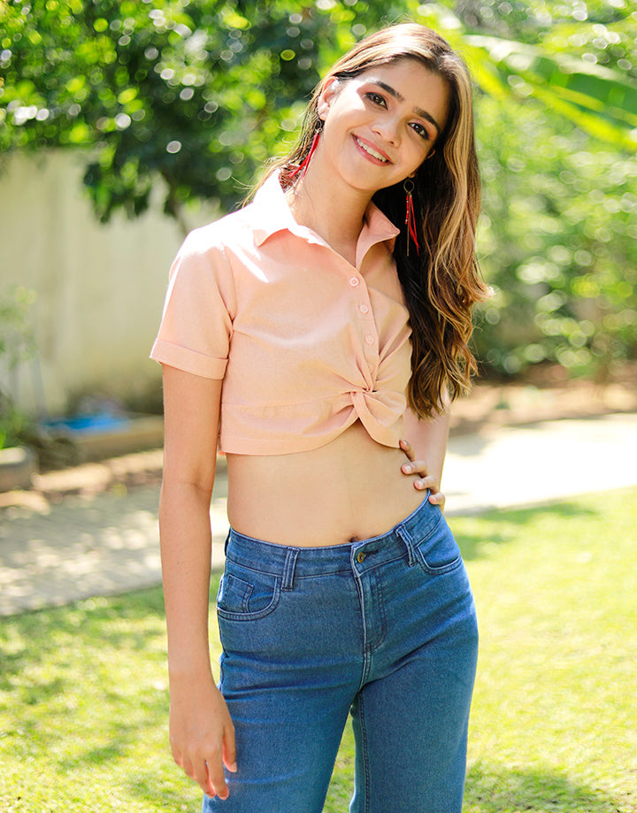 Button up Crop Tow with Twisted Knot
