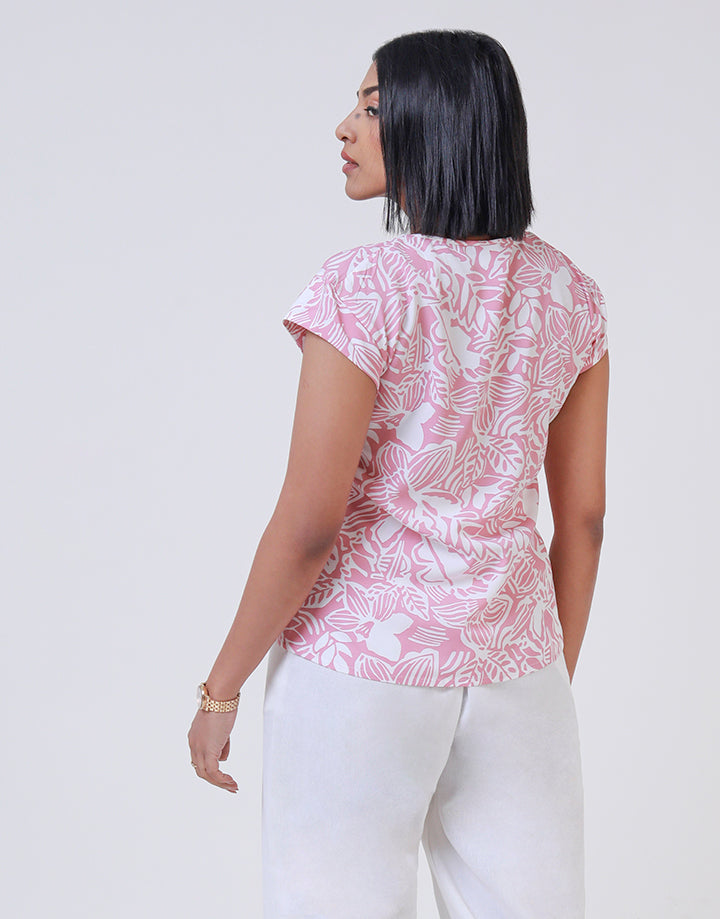 Cap Sleeves Printed Top with Keyhole