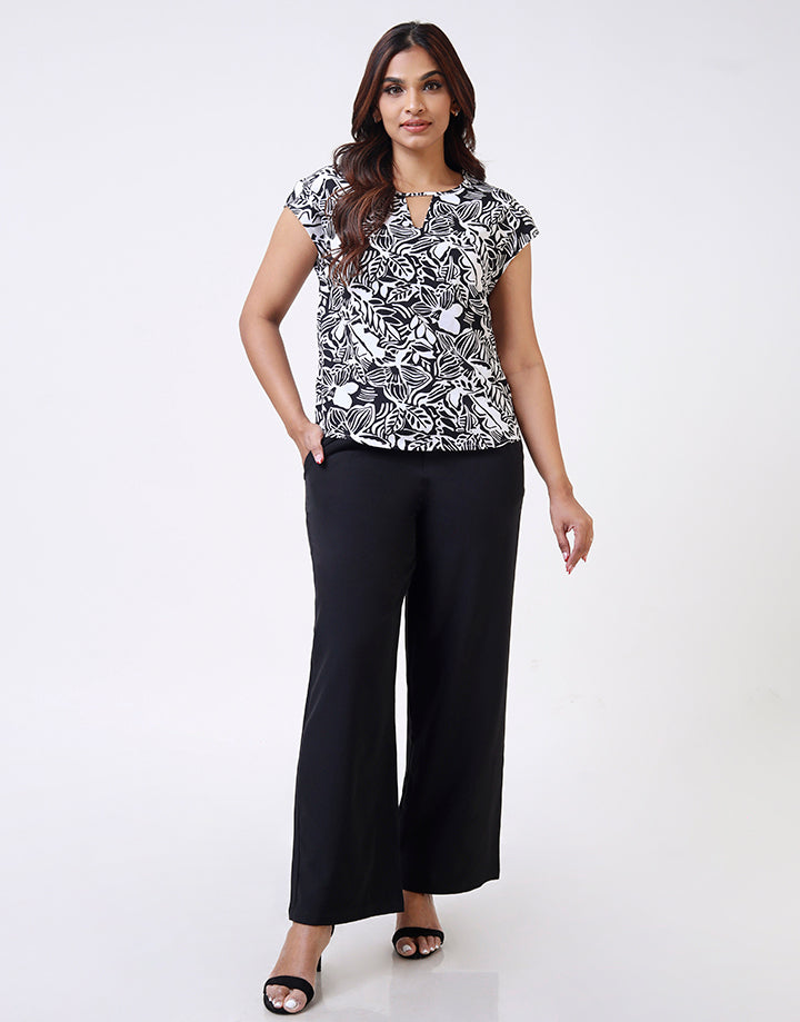 Cap Sleeves Printed Top with Keyhole