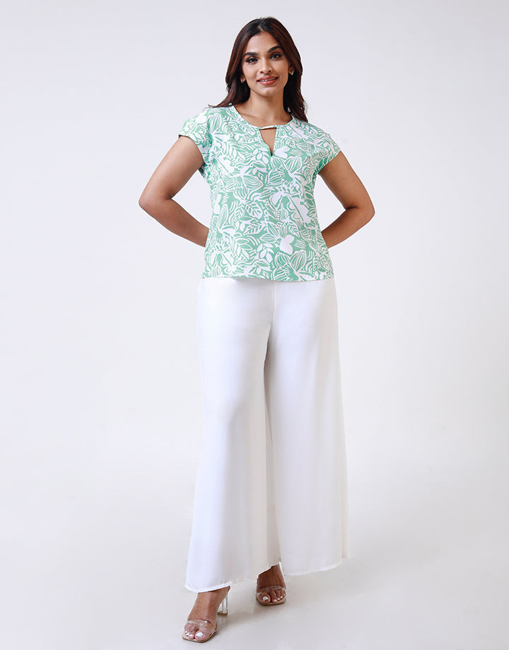 Cap Sleeves Printed Top with Keyhole