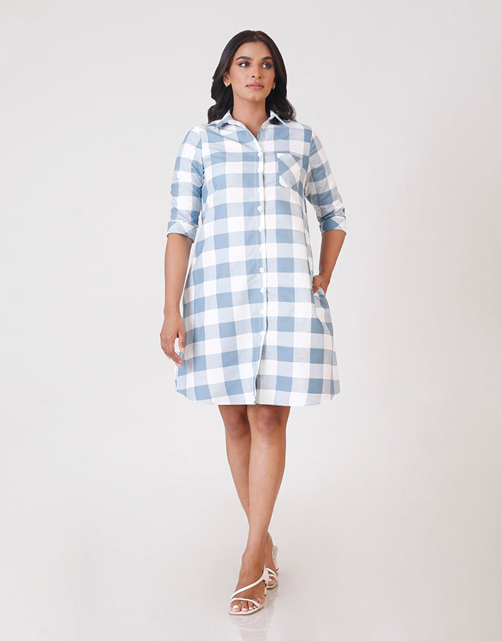 Checked Button Down Dress in Pocket