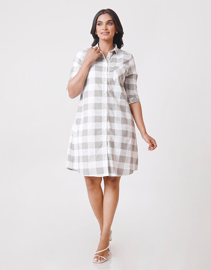 Checked Button Down Dress in Pocket