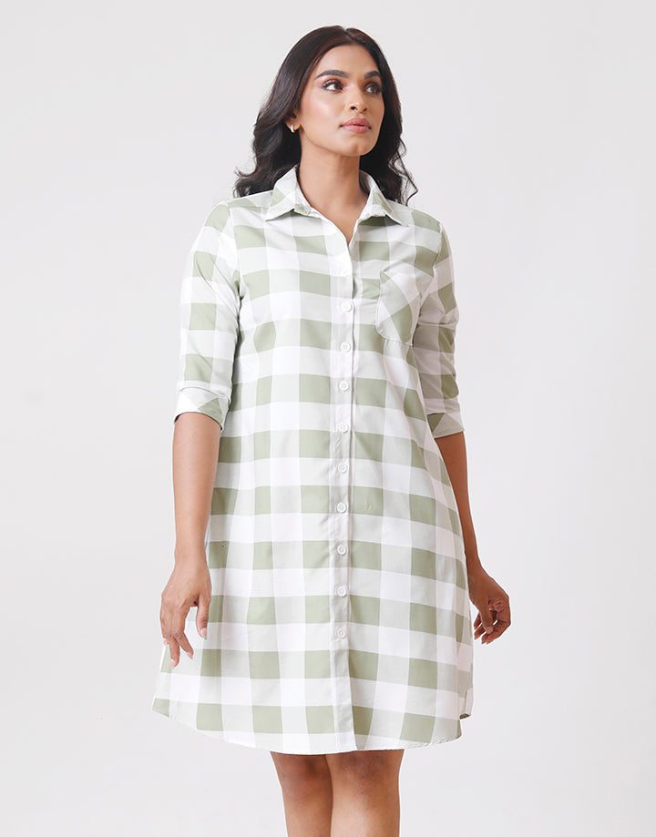 Checked Button Down Dress in Pocket