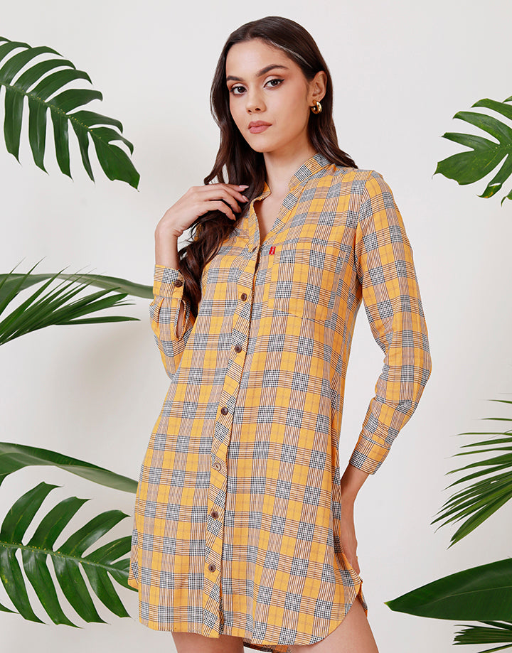 Checked Button Down Shirt Dress