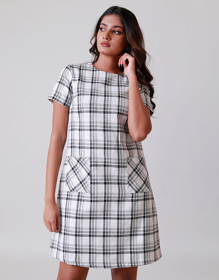 Checked Shirt Dress with Pockets