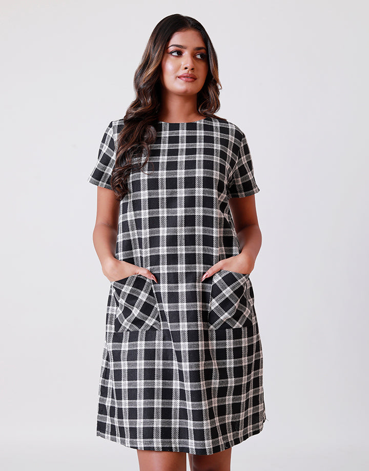 Checked Shirt Dress with Pockets