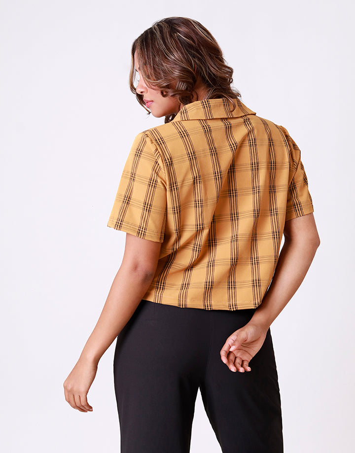 Checked Short Sleeves Cropped Shirt