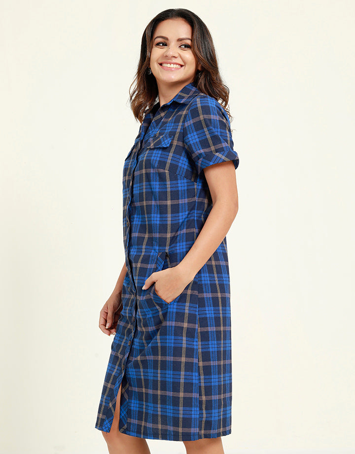 Checked Short Sleeves Dress