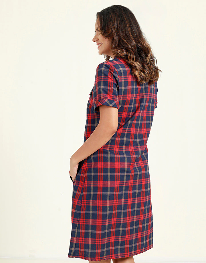 Checked Short Sleeves Dress