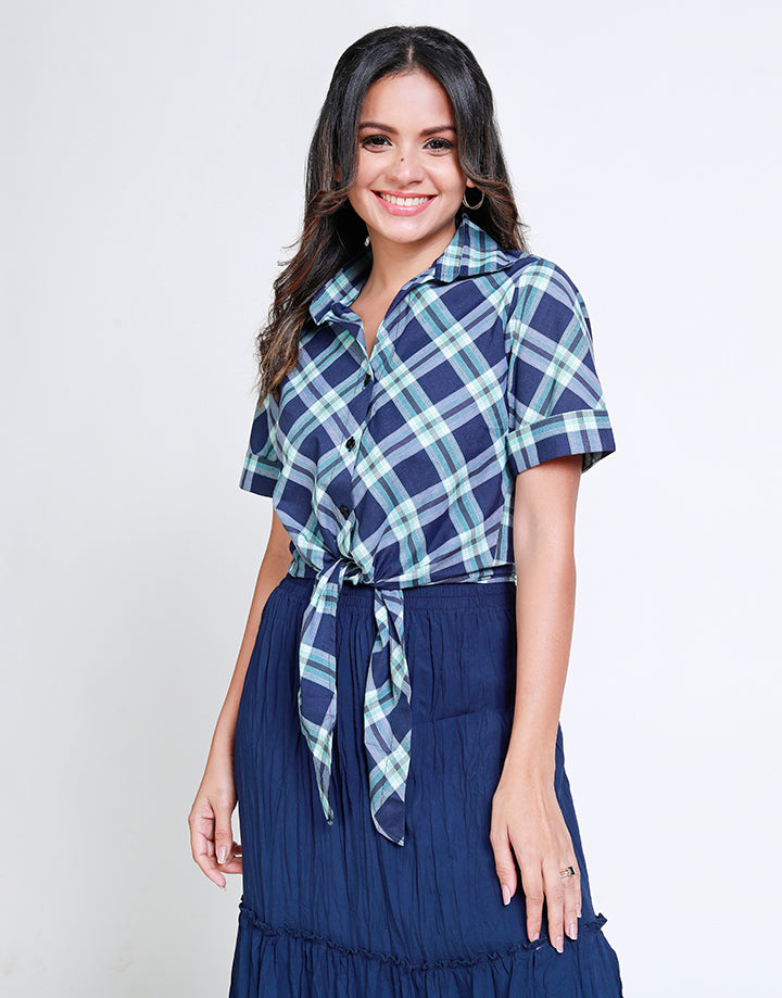 Checkered Shirt with Tie-up Knot