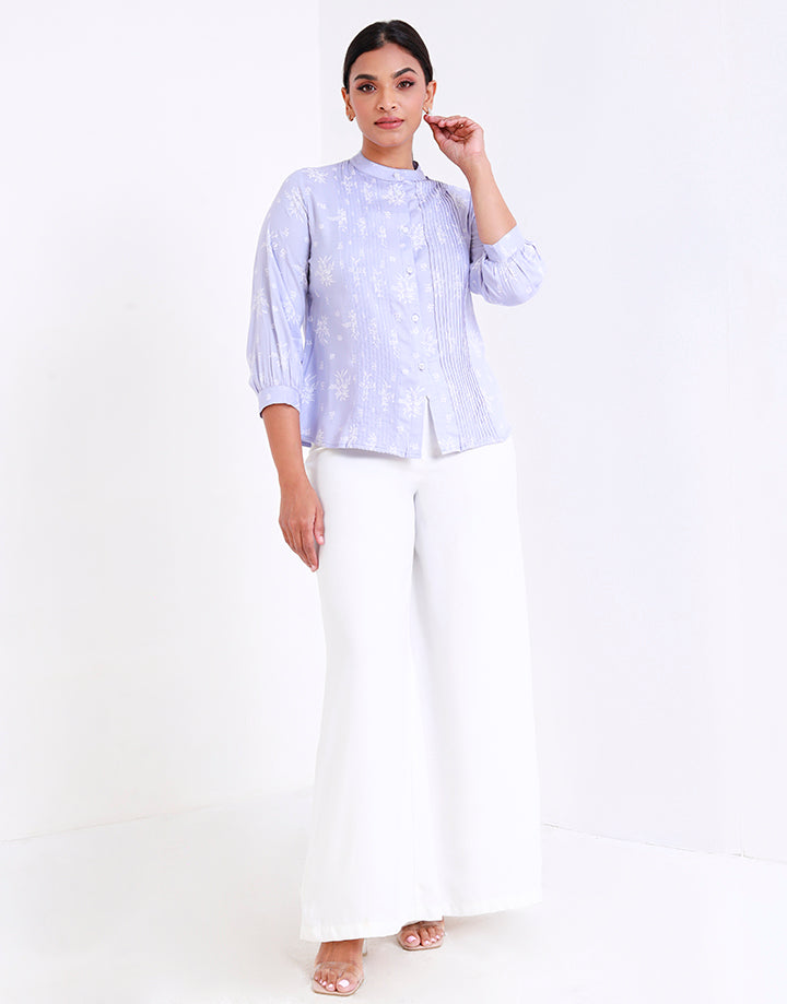 Chinese Collar Blouse with Pintucks