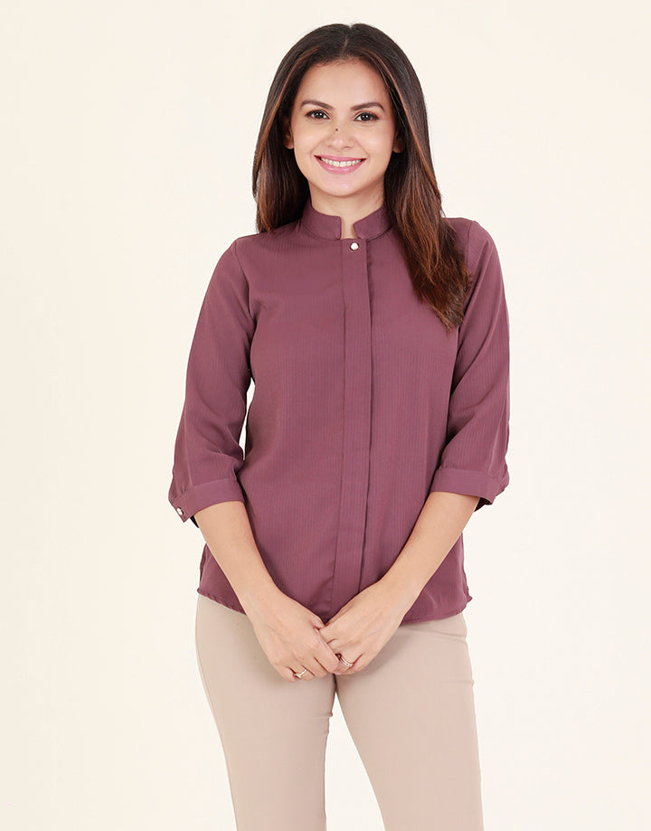 Chinese Collar Blouse with ¾ Sleeves