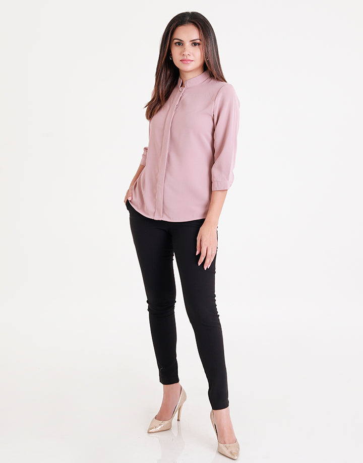 Chinese Collar Blouse with ¾ Sleeves