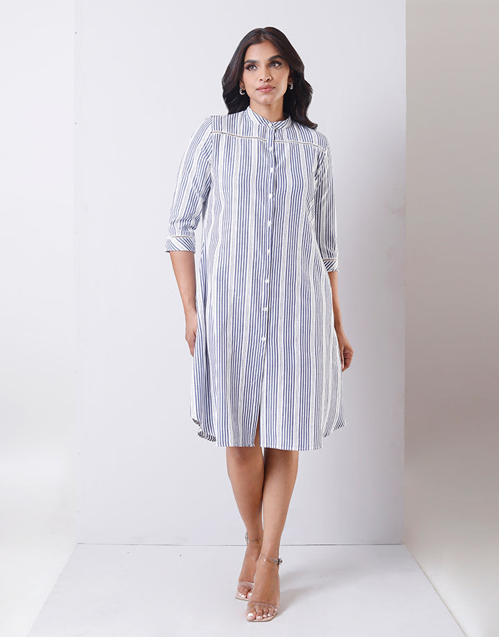 Chinese Collar Dress with Stripe