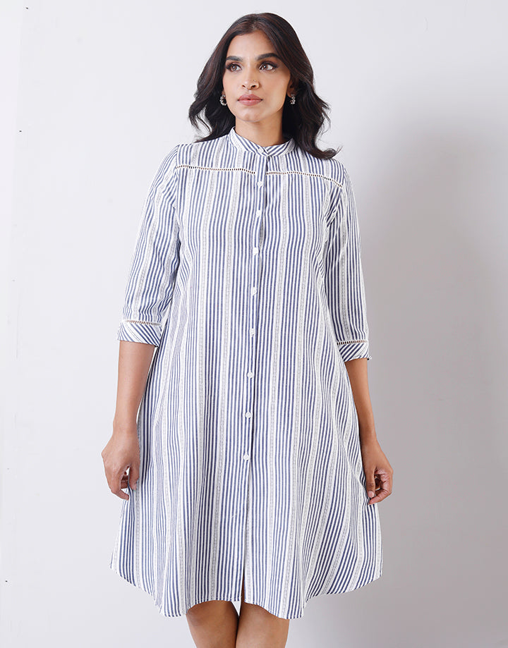 Chinese Collar Dress with Stripe