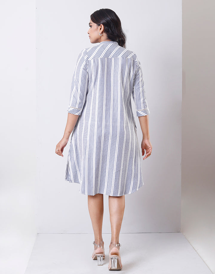 Chinese Collar Dress with Stripe