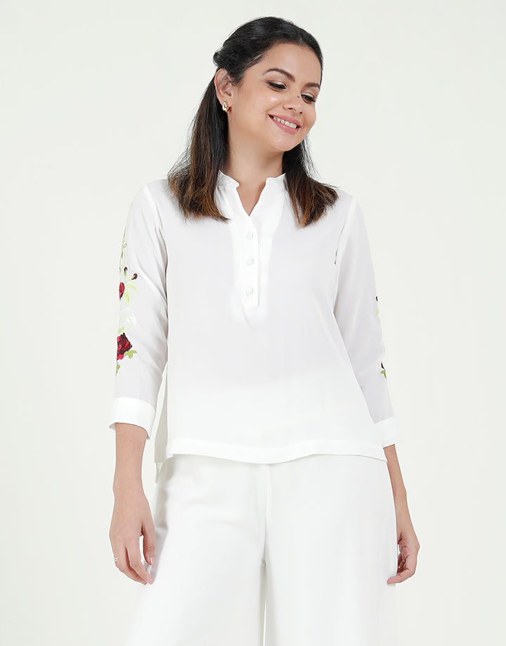 Chinese Collared Blouse with Embroidery