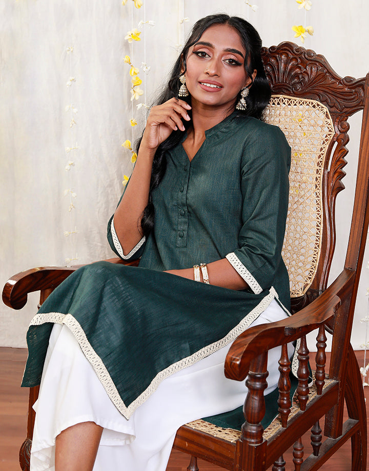 Chinese Collared Kurtha with Lace Details