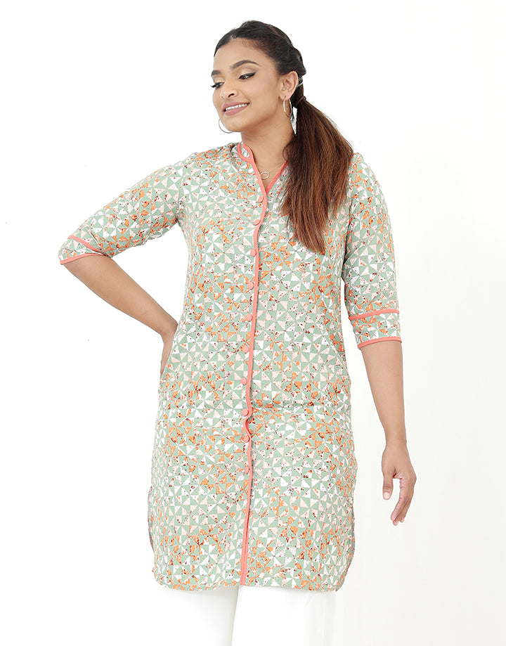 Chinese Collared Kurtha with Contrasting Piping