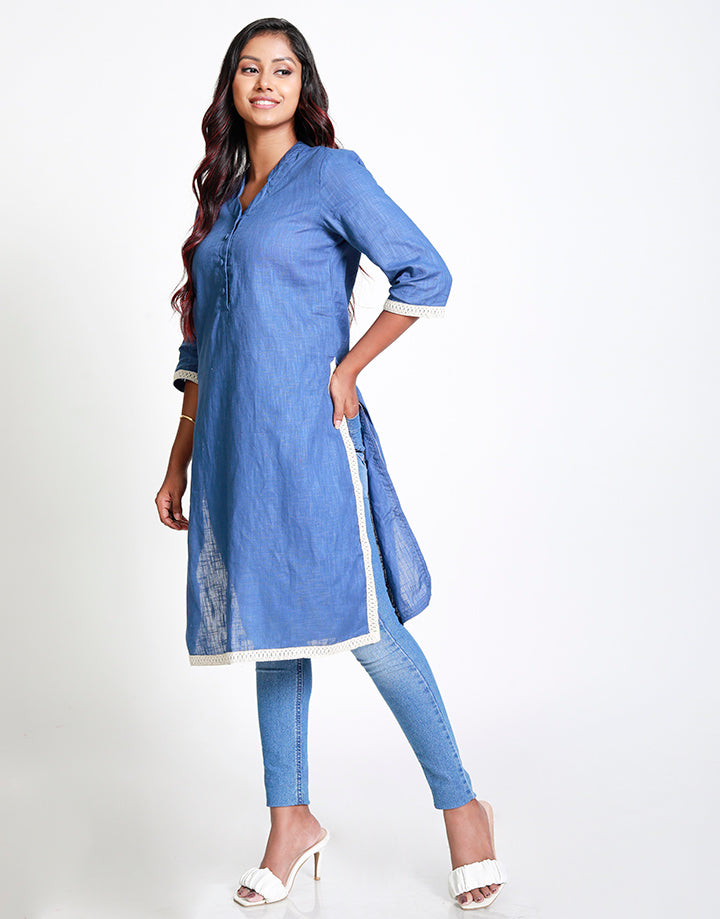 Chinese Collared Kurtha with Lace Details