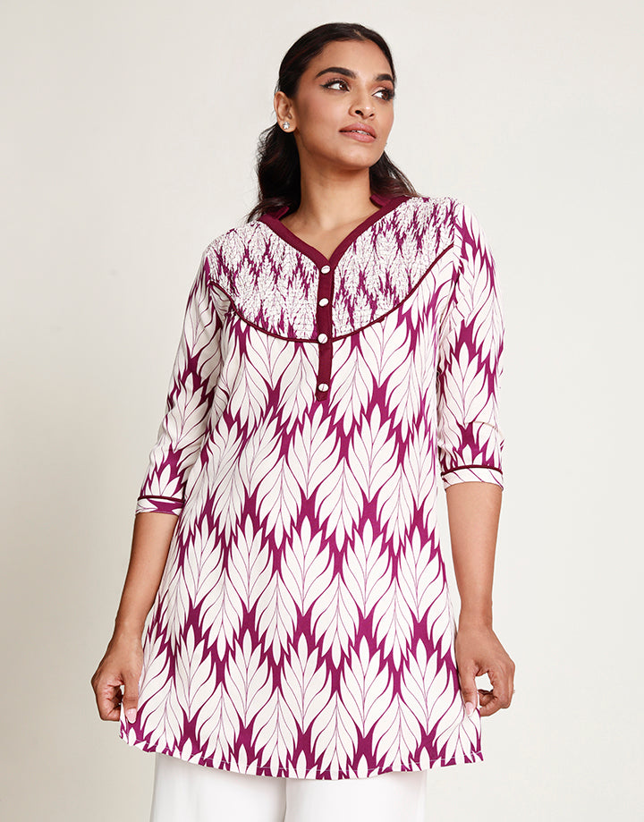 Chinese Collared Kurtha with Smocked Detail