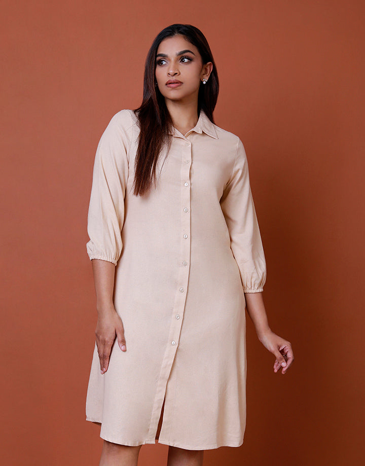 Collar Shirt Dress with Long Sleeve