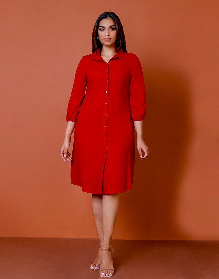 Collar Shirt Dress with Long Sleeve