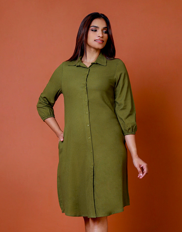 Collar Shirt Dress with Long Sleeve